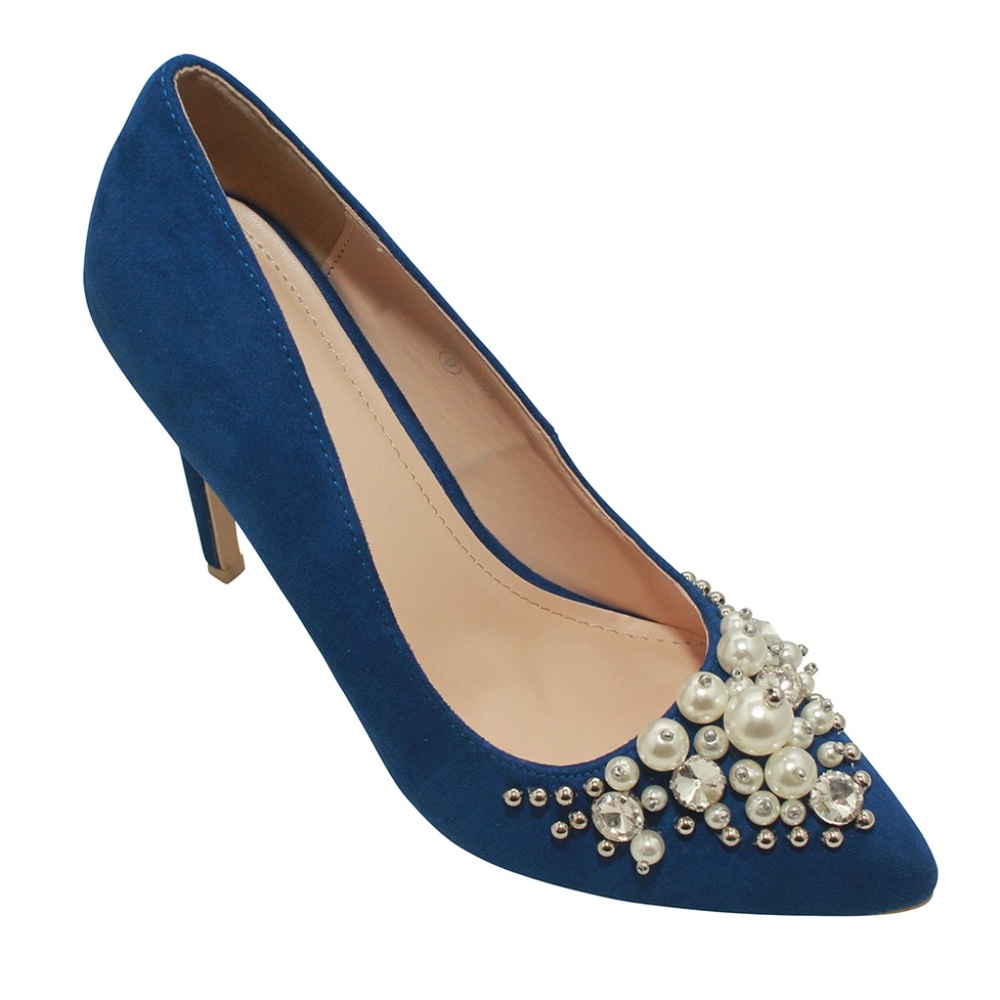 Velvet Rhinestone Decor Fashion Dress Pump Shoes